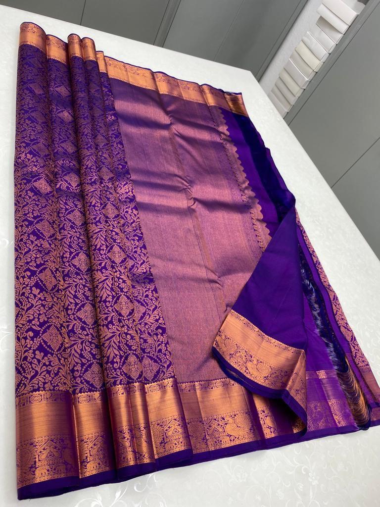 Eloquence Royal Blue Soft Silk Saree With Delightful Blouse Piece