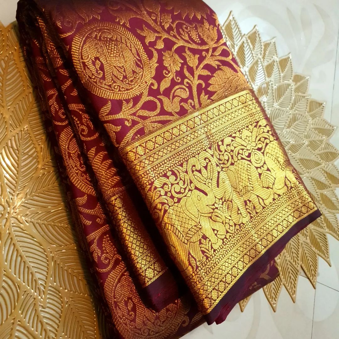 Imaginative Wine Soft Banarasi Silk Saree With Unique Blouse Piece