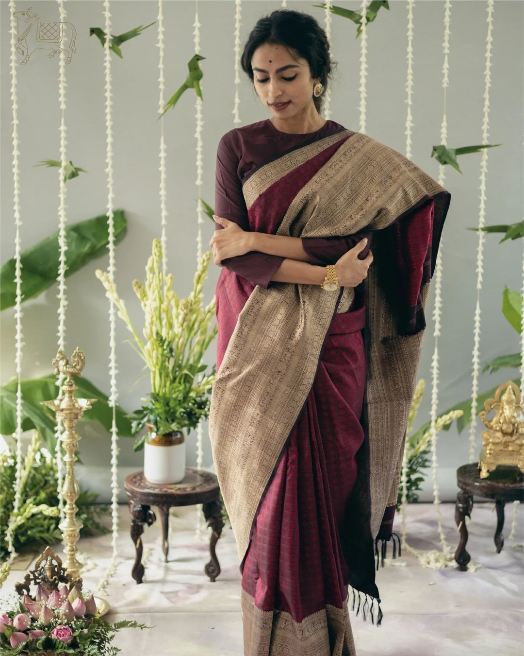 Glamorous Wine Soft Silk Saree With Jubilant Blouse Piece