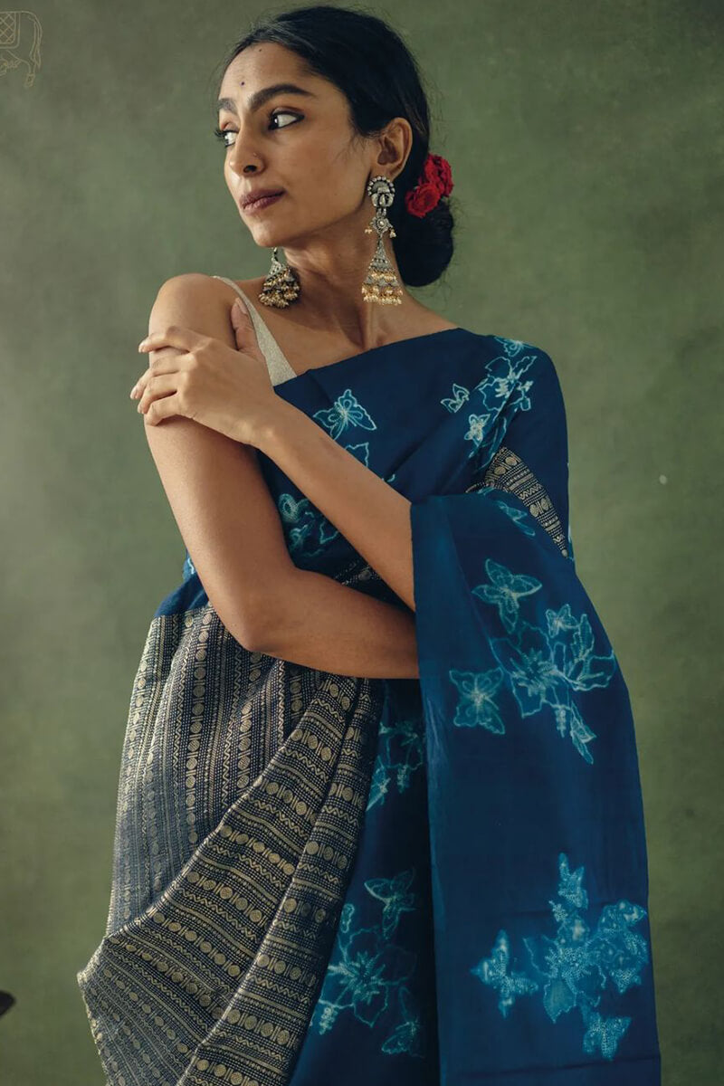 Classic Blue Soft Silk Saree With Demure Blouse Piece