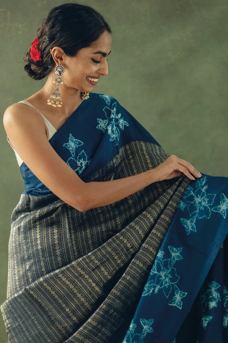 Classic Blue Soft Silk Saree With Demure Blouse Piece