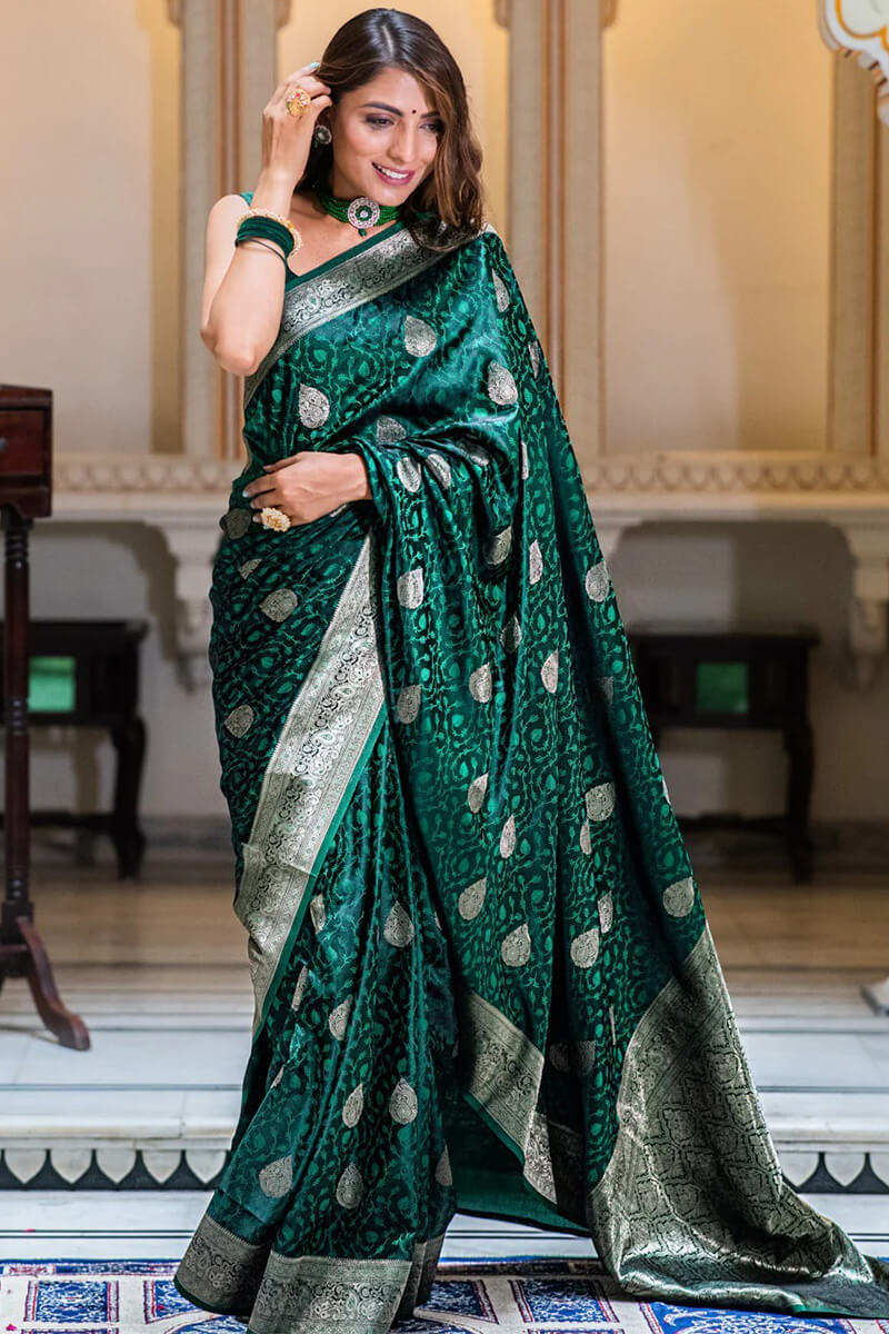 Vestigial Dark Green Soft Silk Saree With Incredible Blouse Piece