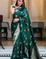 Vestigial Dark Green Soft Silk Saree With Incredible Blouse Piece