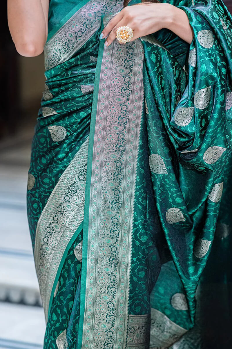 Vestigial Dark Green Soft Silk Saree With Incredible Blouse Piece