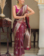 Improbable Maroon Soft Silk Saree With Enigmatic Blouse Piece