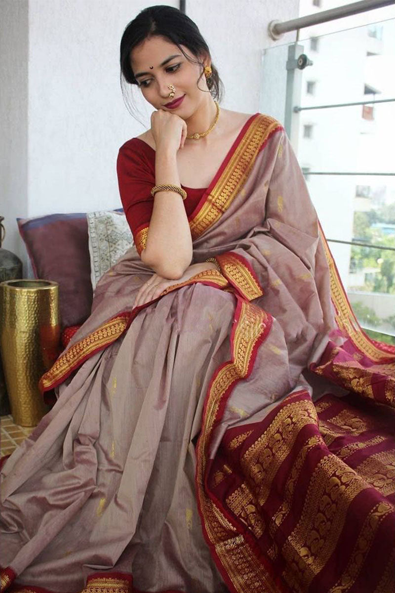 Effulgent Grey Soft Silk Saree With Radiant Blouse Piece