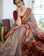 Effulgent Grey Soft Silk Saree With Radiant Blouse Piece