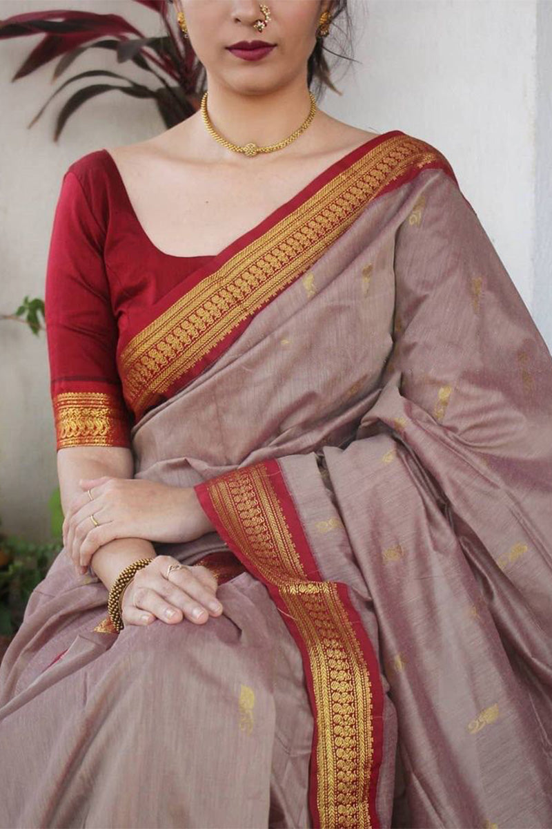 Effulgent Grey Soft Silk Saree With Radiant Blouse Piece