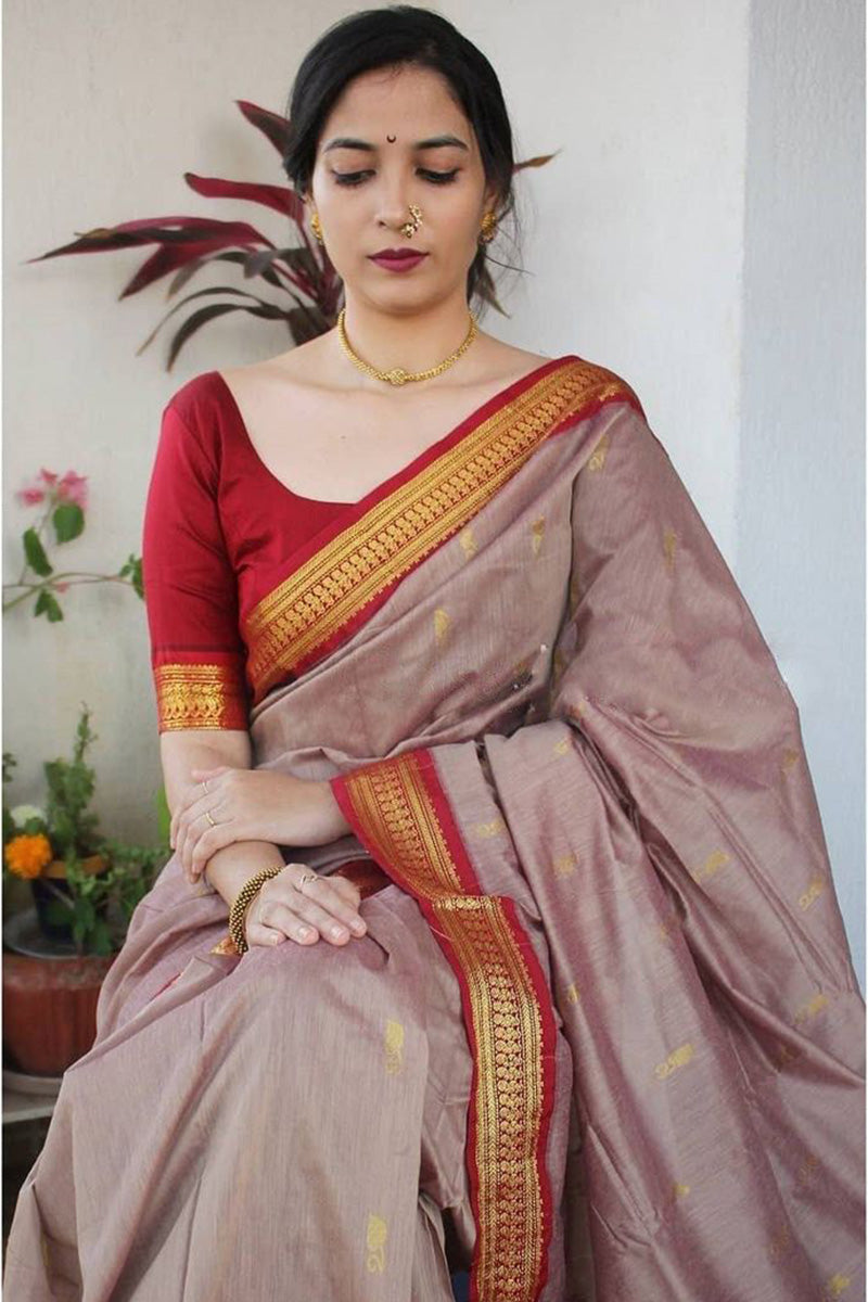 Effulgent Grey Soft Silk Saree With Radiant Blouse Piece