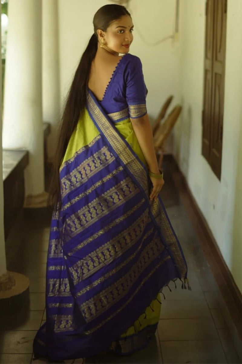 Ethereal Mehandi Soft Silk Saree With Zephyr Blouse Piece