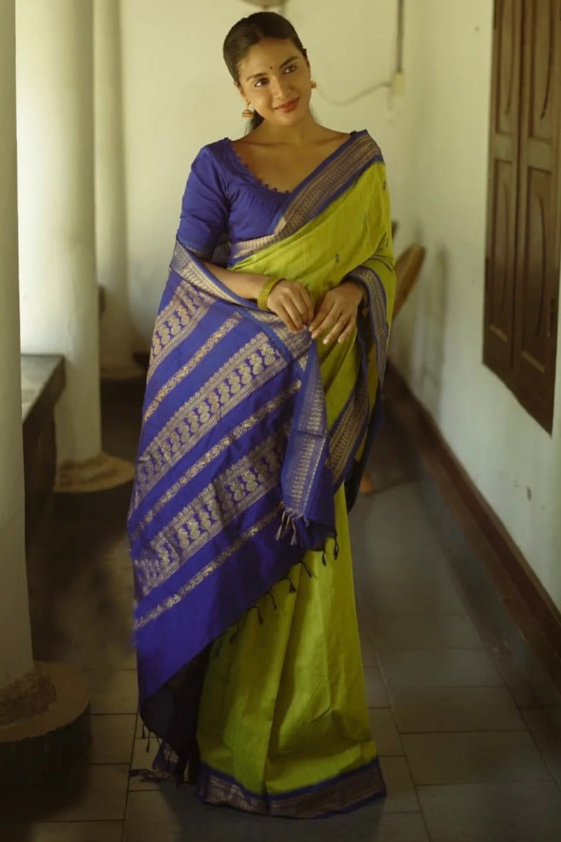 Ethereal Mehandi Soft Silk Saree With Zephyr Blouse Piece