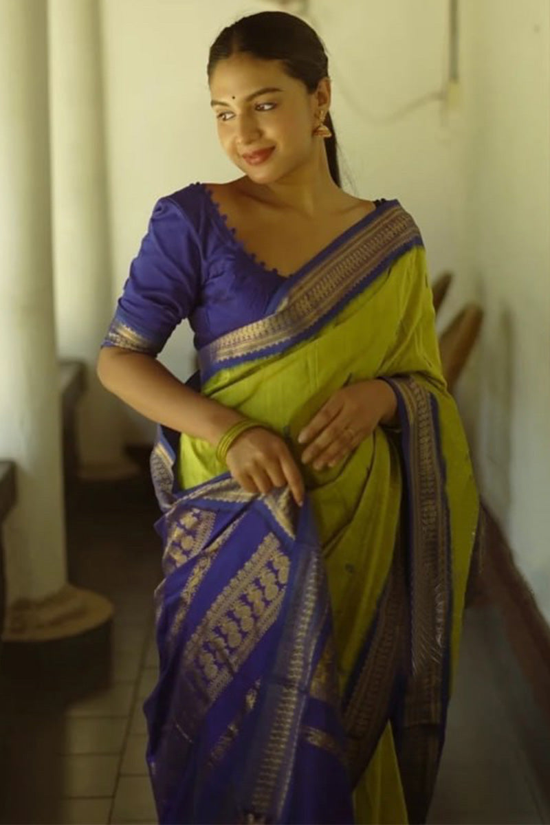 Ethereal Mehandi Soft Silk Saree With Zephyr Blouse Piece