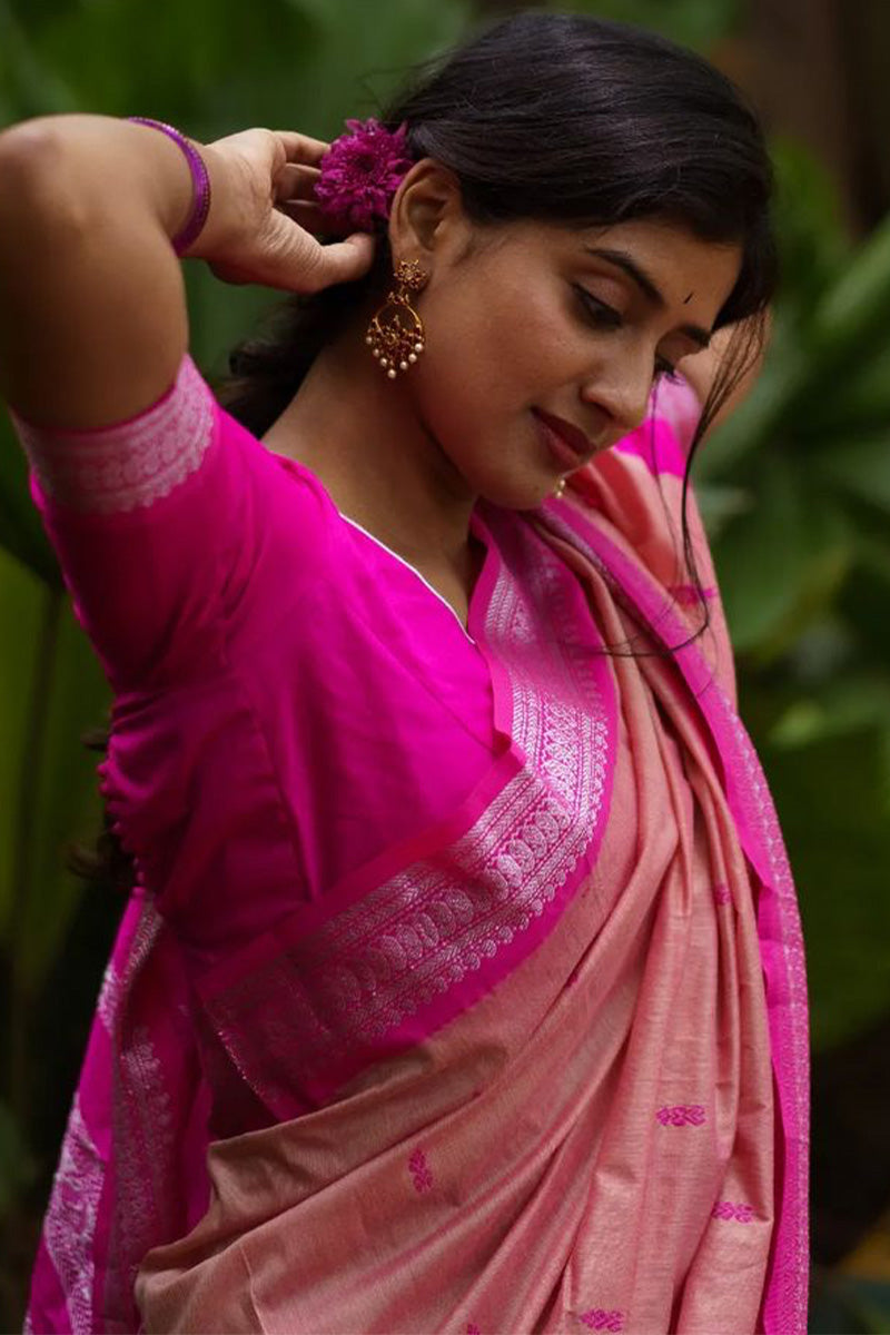 Ornate Pink Soft Silk Saree With Vivacious Blouse Piece