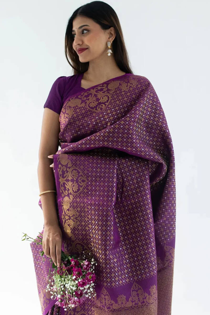 Alluring Purple Soft Silk Saree With Exuberant Blouse Piece