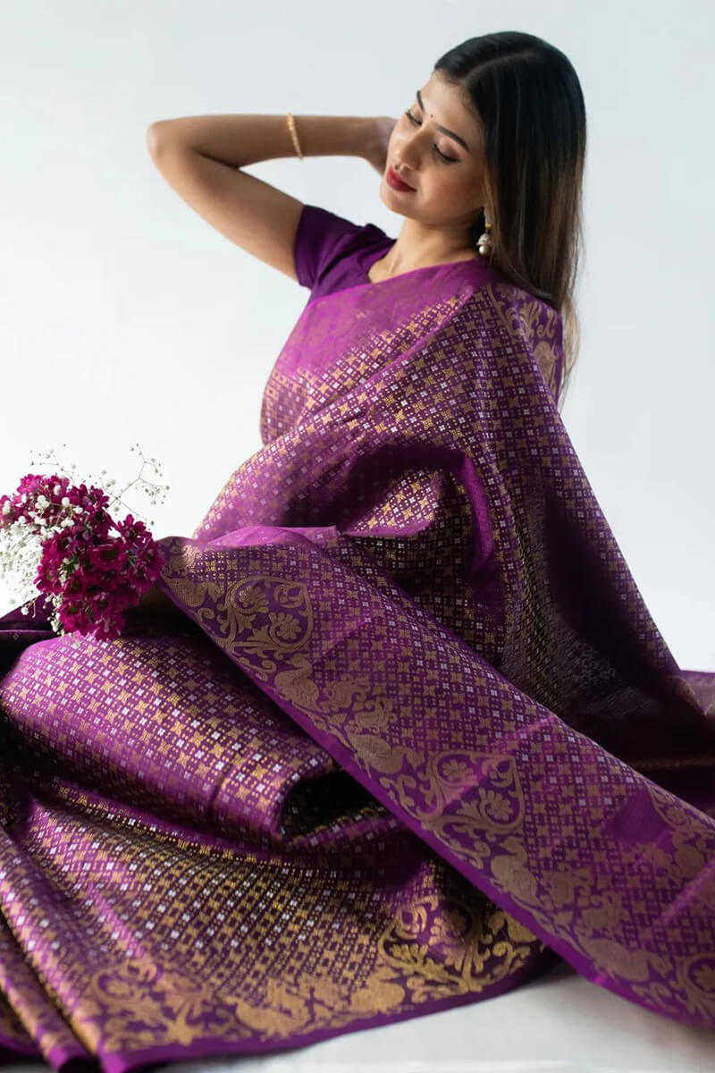 Alluring Purple Soft Silk Saree With Exuberant Blouse Piece