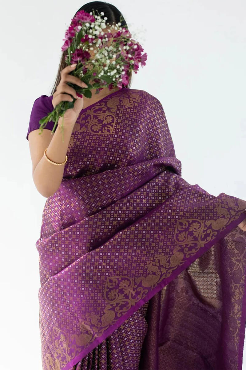 Alluring Purple Soft Silk Saree With Exuberant Blouse Piece