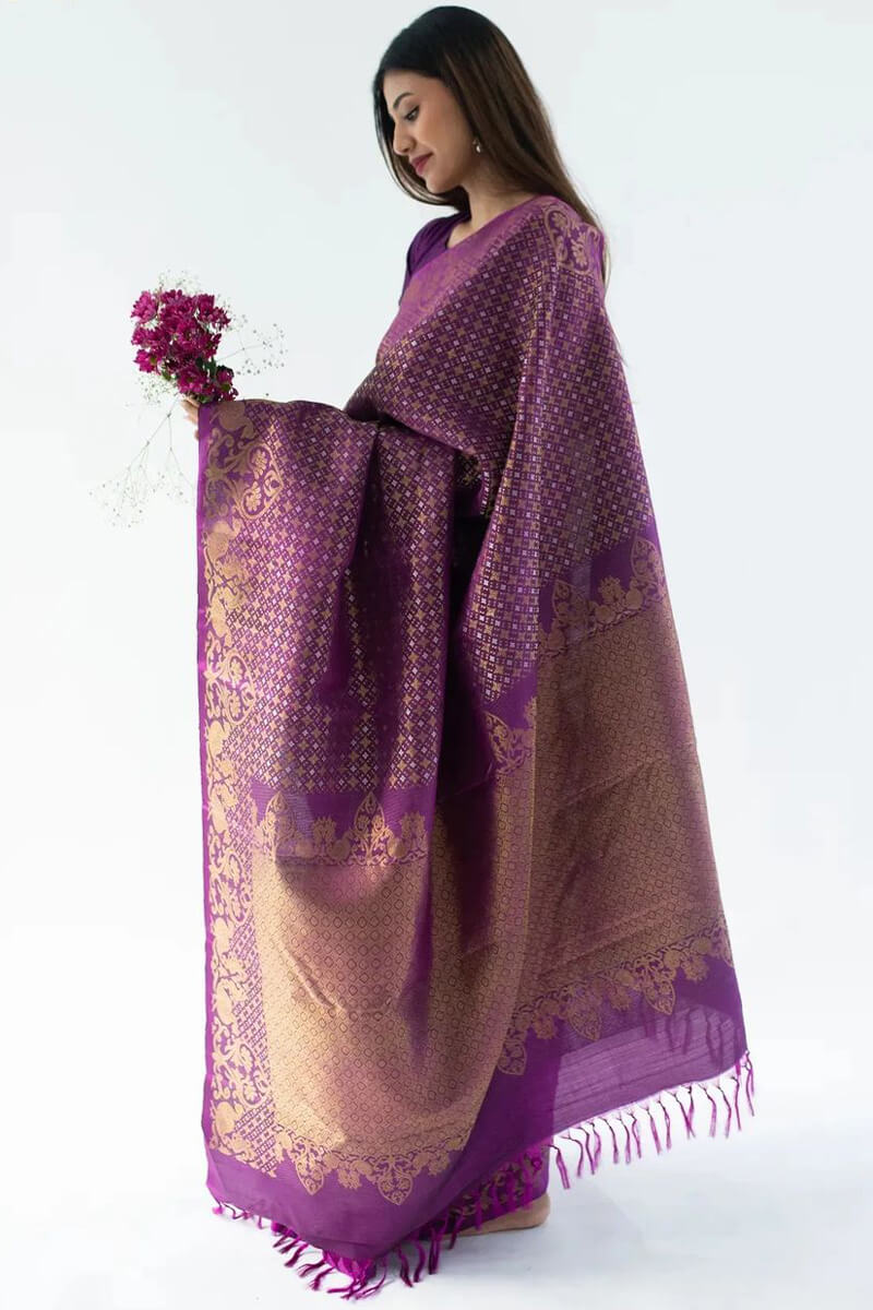 Alluring Purple Soft Silk Saree With Exuberant Blouse Piece