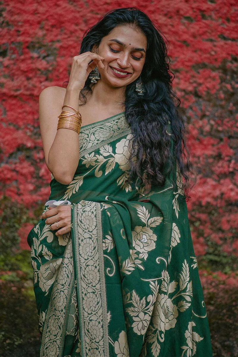 Precious Green Soft Silk Saree With Elegant Blouse Piece