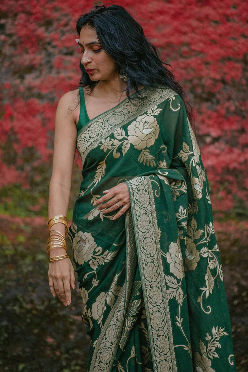 Precious Green Soft Silk Saree With Elegant Blouse Piece