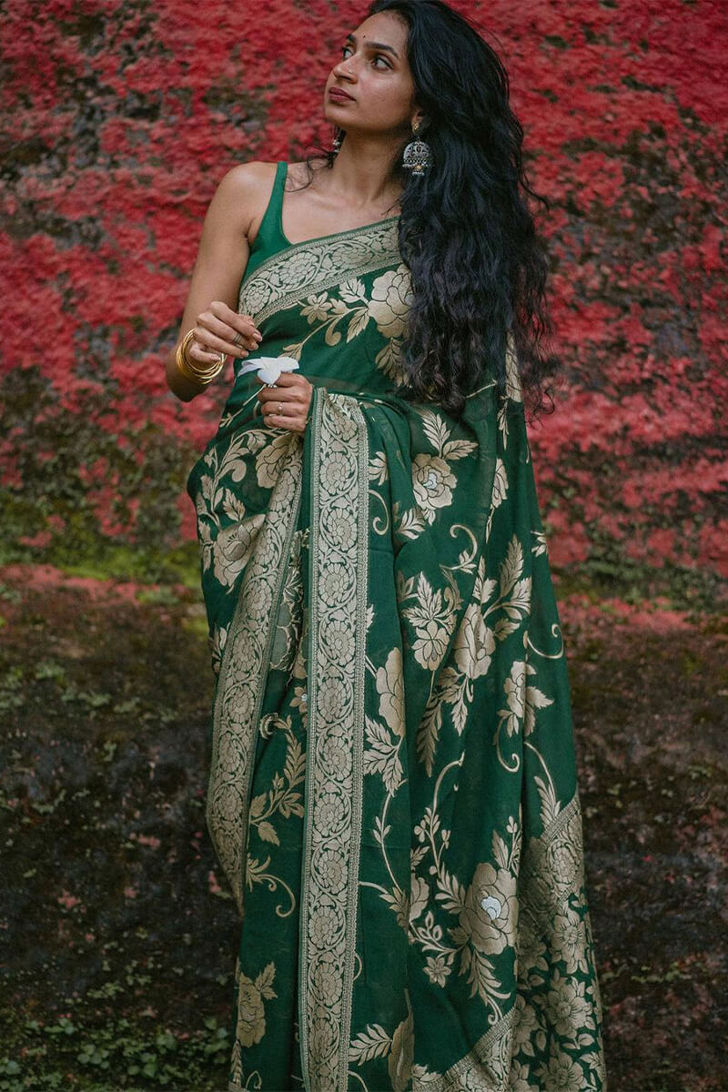 Precious Green Soft Silk Saree With Elegant Blouse Piece