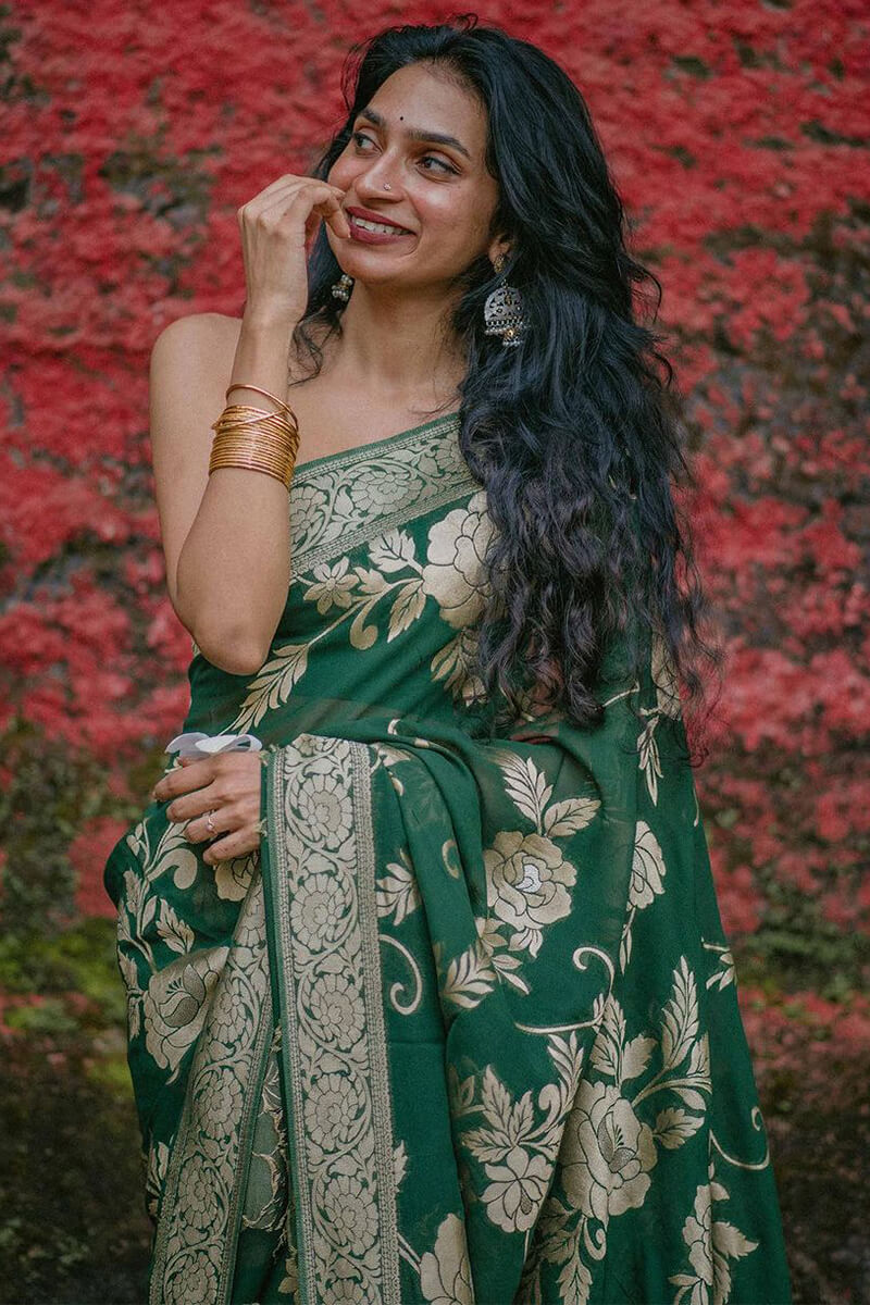 Precious Green Soft Silk Saree With Elegant Blouse Piece