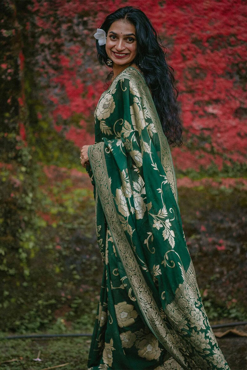 Precious Green Soft Silk Saree With Elegant Blouse Piece