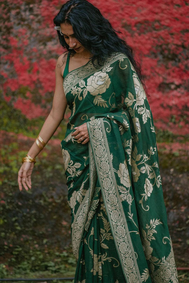 Precious Green Soft Silk Saree With Elegant Blouse Piece