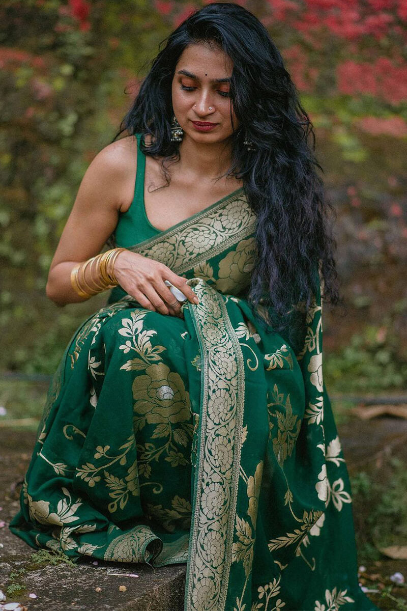 Precious Green Soft Silk Saree With Elegant Blouse Piece