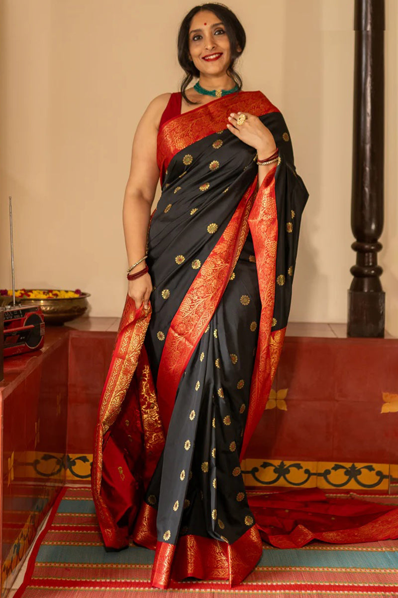 Lovely Black Soft Silk Saree With Classy Blouse Piece