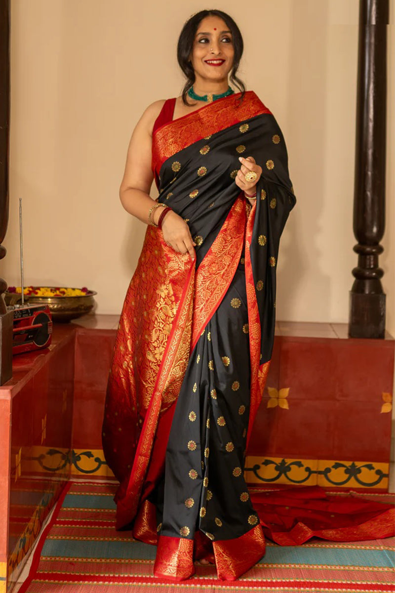 Lovely Black Soft Silk Saree With Classy Blouse Piece