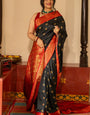 Lovely Black Soft Silk Saree With Classy Blouse Piece