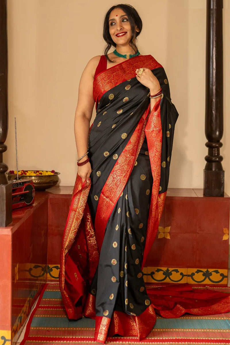 Lovely Black Soft Silk Saree With Classy Blouse Piece