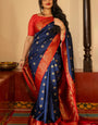 Stylish Navy Blue Soft Silk Saree With Deserving Blouse Piece