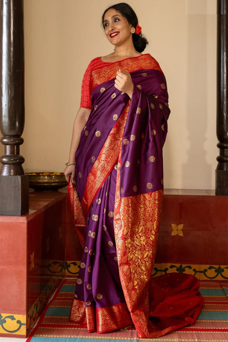 Alluring Purple Soft Silk Saree With Delightful Blouse Piece