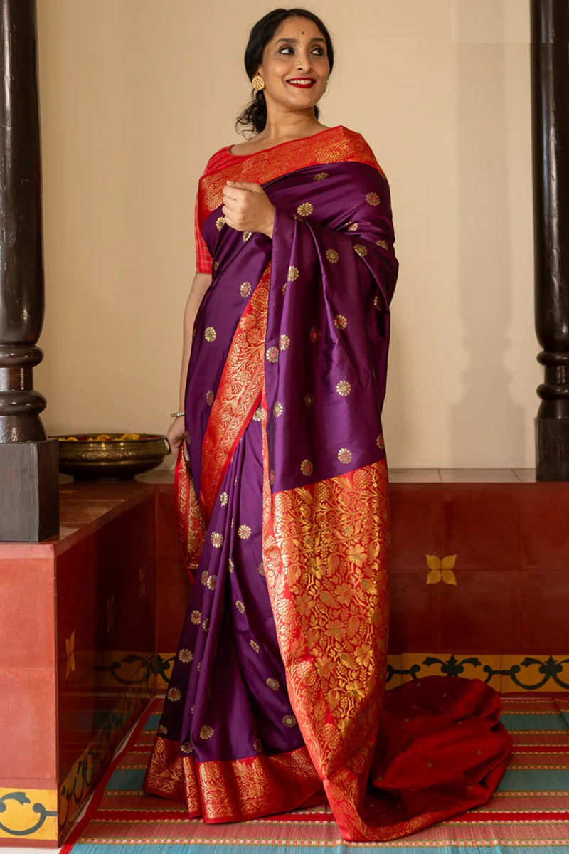 Alluring Purple Soft Silk Saree With Delightful Blouse Piece