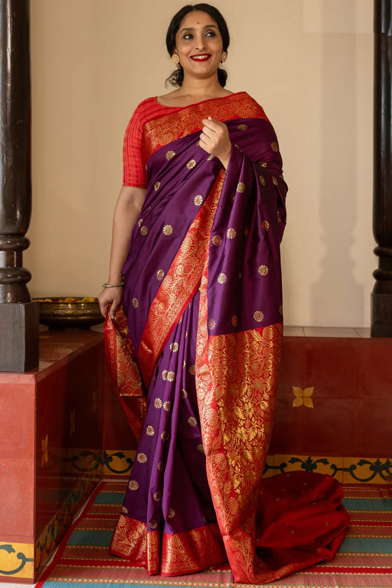 Alluring Purple Soft Silk Saree With Delightful Blouse Piece