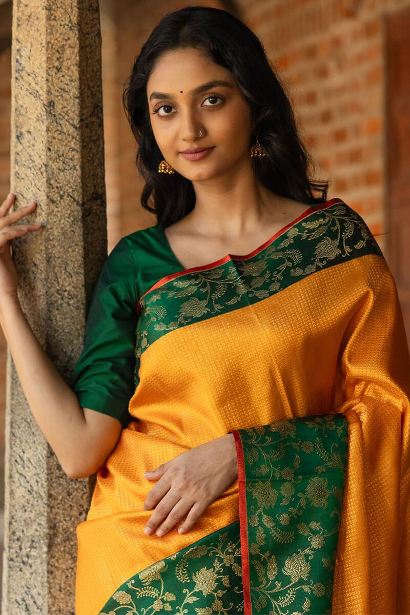 Precious Yellow Soft Silk Saree With Impressive Blouse Piece