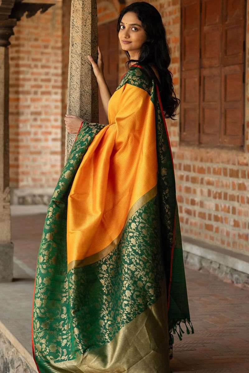 Precious Yellow Soft Silk Saree With Impressive Blouse Piece