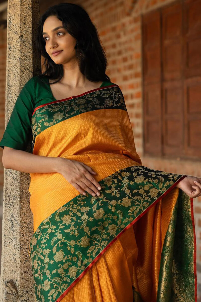 Precious Yellow Soft Silk Saree With Impressive Blouse Piece