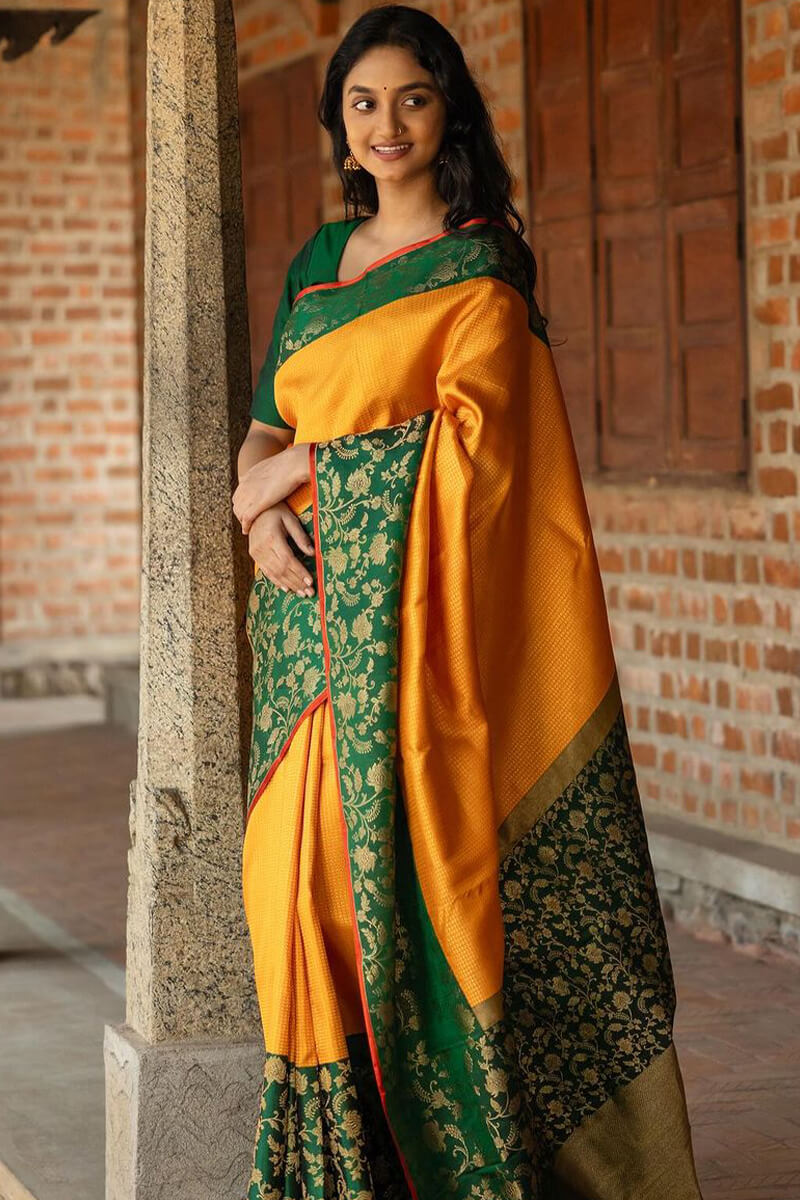 Precious Yellow Soft Silk Saree With Impressive Blouse Piece