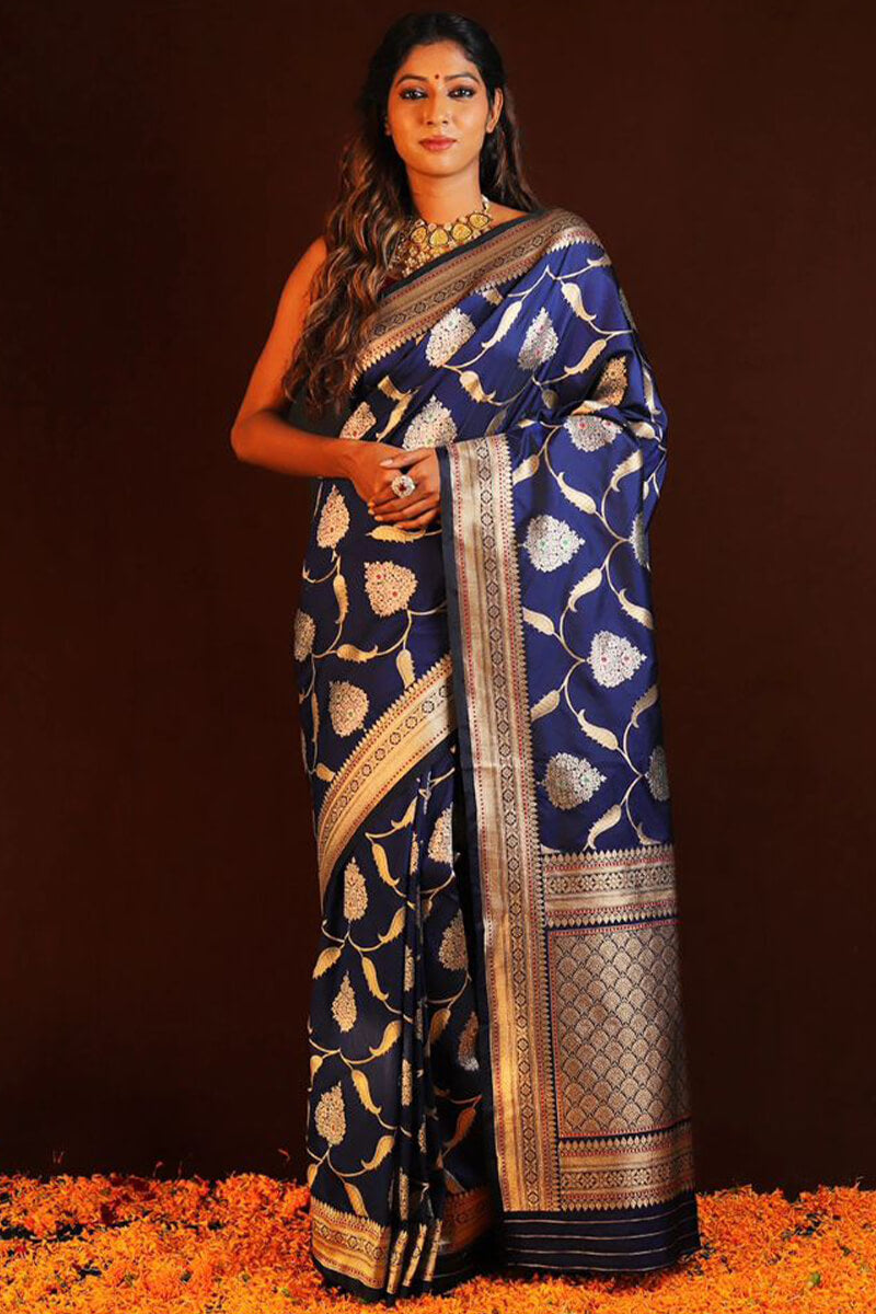 Opulent Blue Soft Silk Saree With Fairytale Blouse Piece