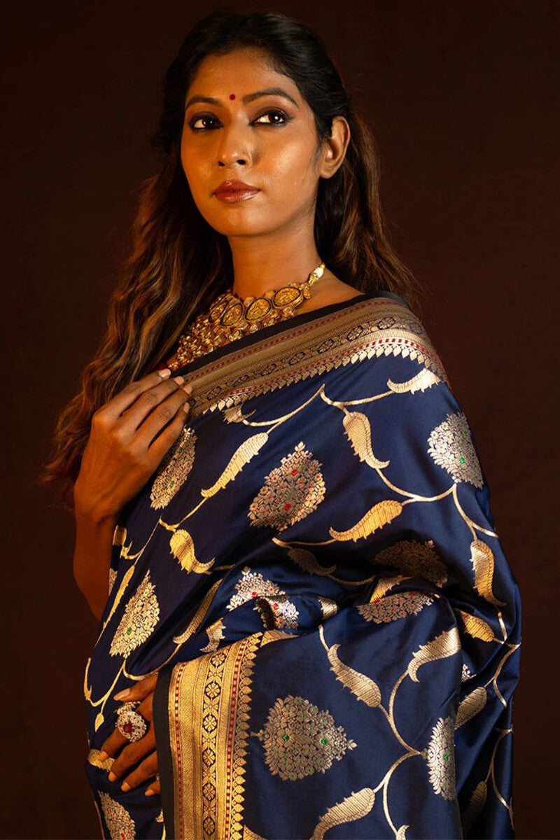 Opulent Blue Soft Silk Saree With Fairytale Blouse Piece