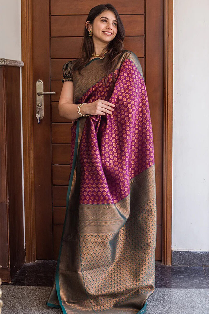 Resonant Purple Soft Silk Saree With Flattering Blouse Pieced