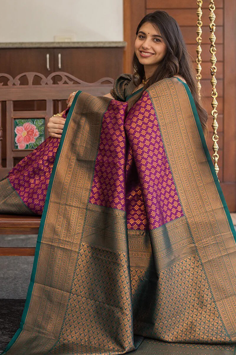 Resonant Purple Soft Silk Saree With Flattering Blouse Pieced