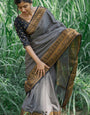 Gratifying Grey Soft Silk Saree With Adoring Blouse Pieced