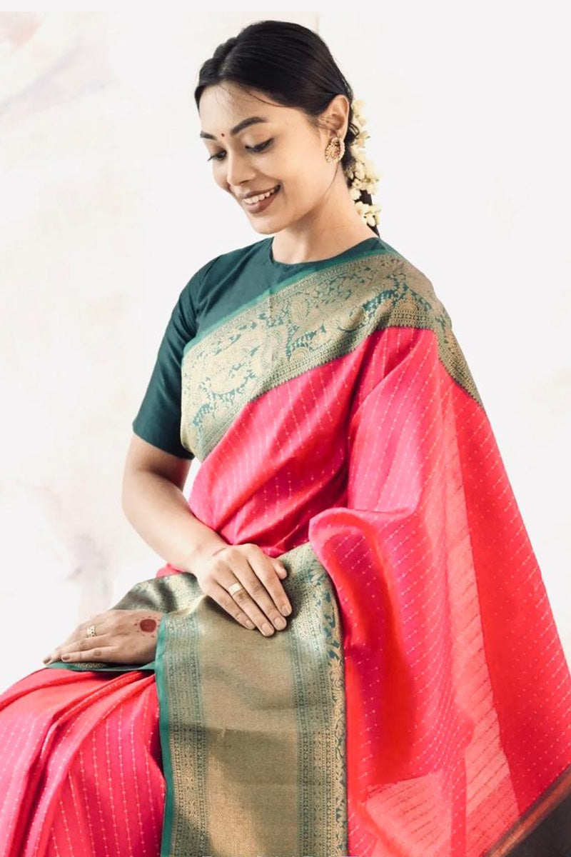 Tempting Pink Soft Silk Saree With Vestigial Blouse Piece