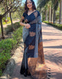 Demanding Grey Soft Silk Saree With Fancifull Blouse Piece