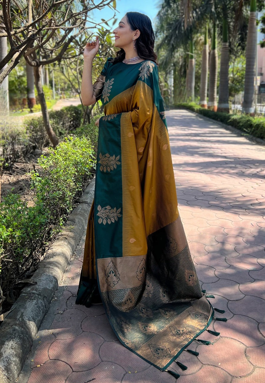 Charming Mustard Soft Silk Saree With Sophisticated Blouse Piece