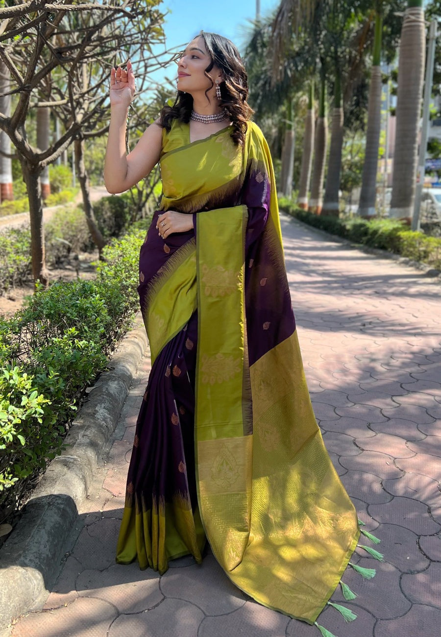 Lagniappe Purple Soft Silk Saree With Chatoyant Blouse Piece