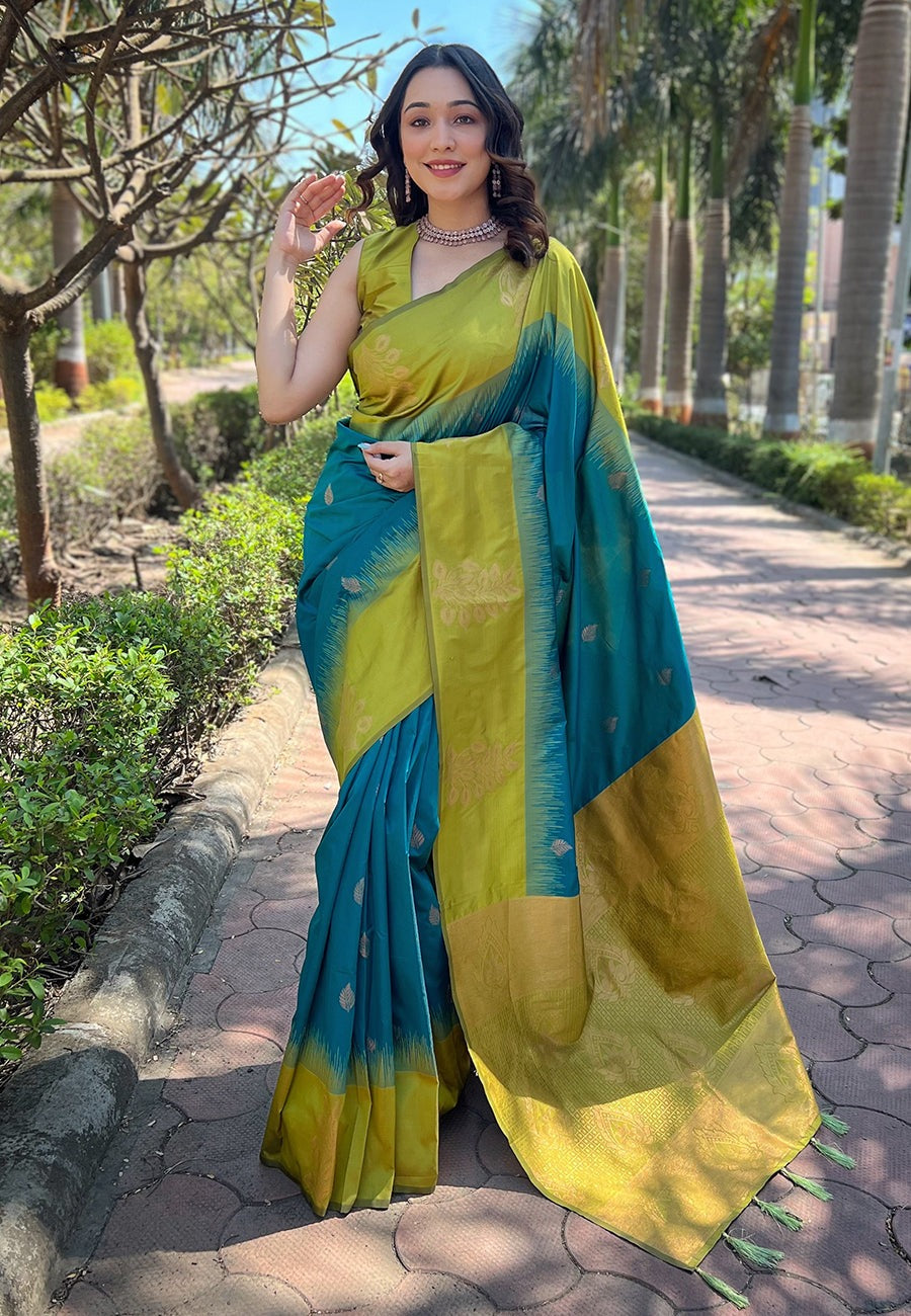 Fairytale Rama Soft Silk Saree With Ravishing Blouse Piece